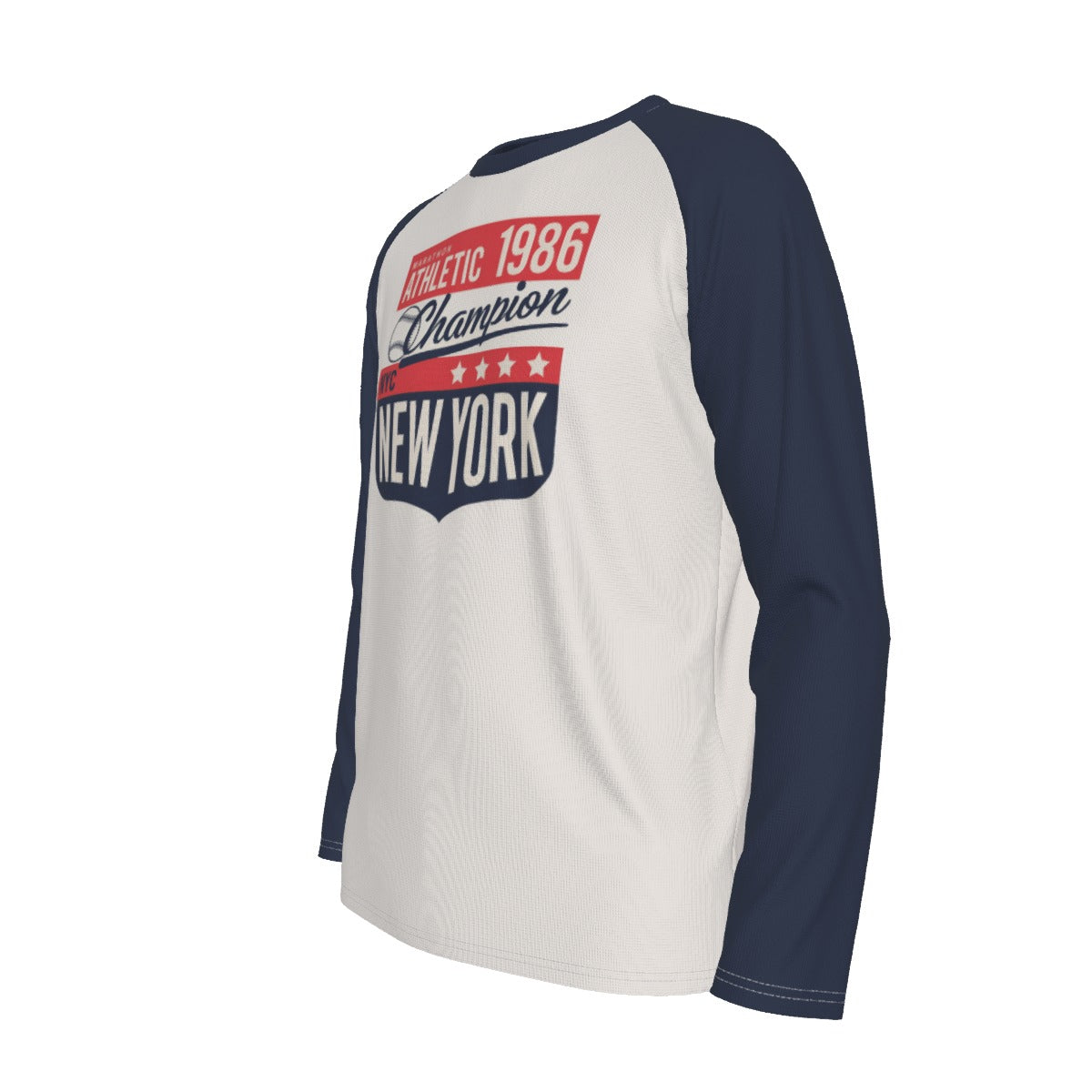 White Smoke New York Baseball Raglan Long Sleeve Shirt – Athletic Champion 1986 Vintage Varsity Design, White Bo
