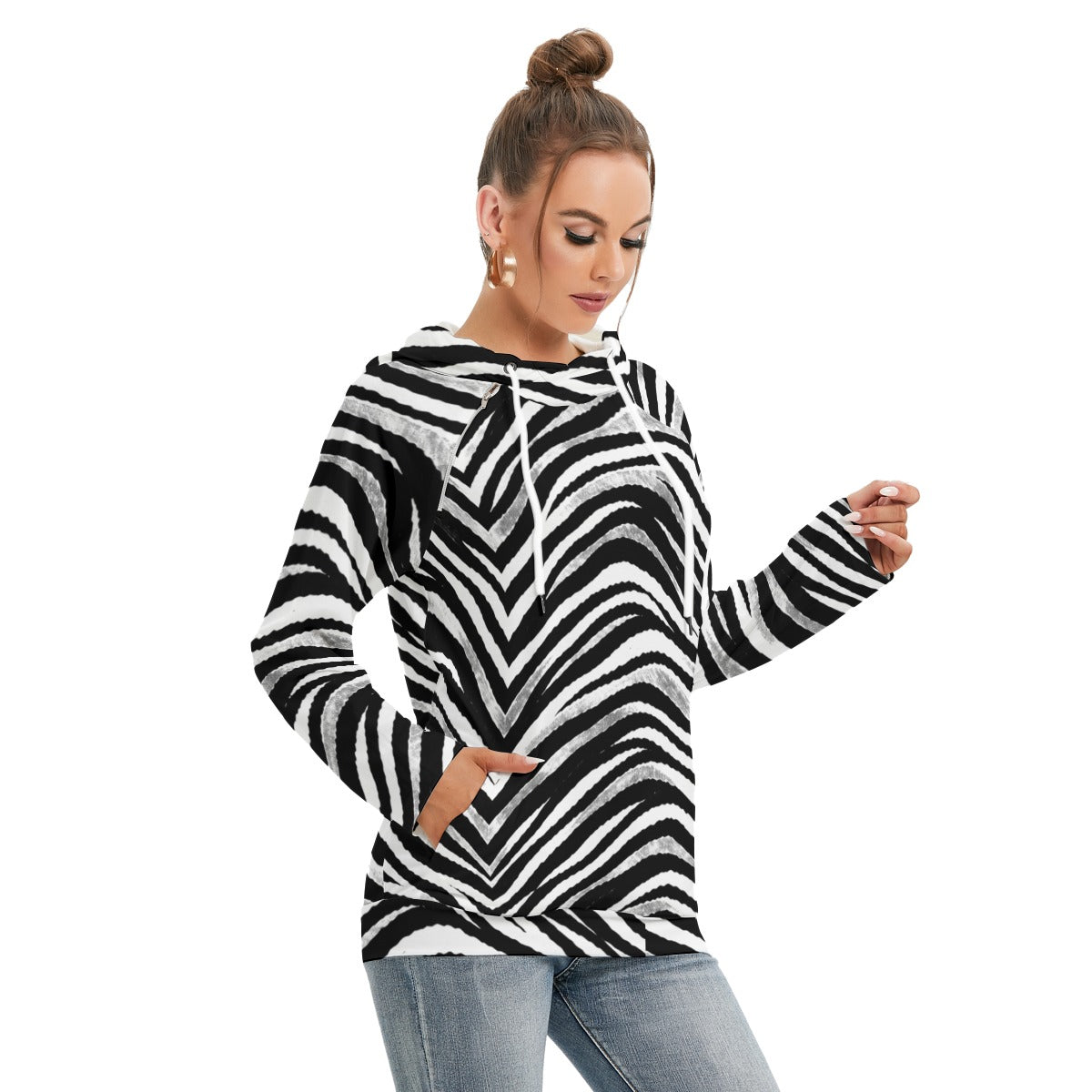 Las Vegas Football Zebra Women's Hoodie With Double Hood – Black and White Game Day Streetwear