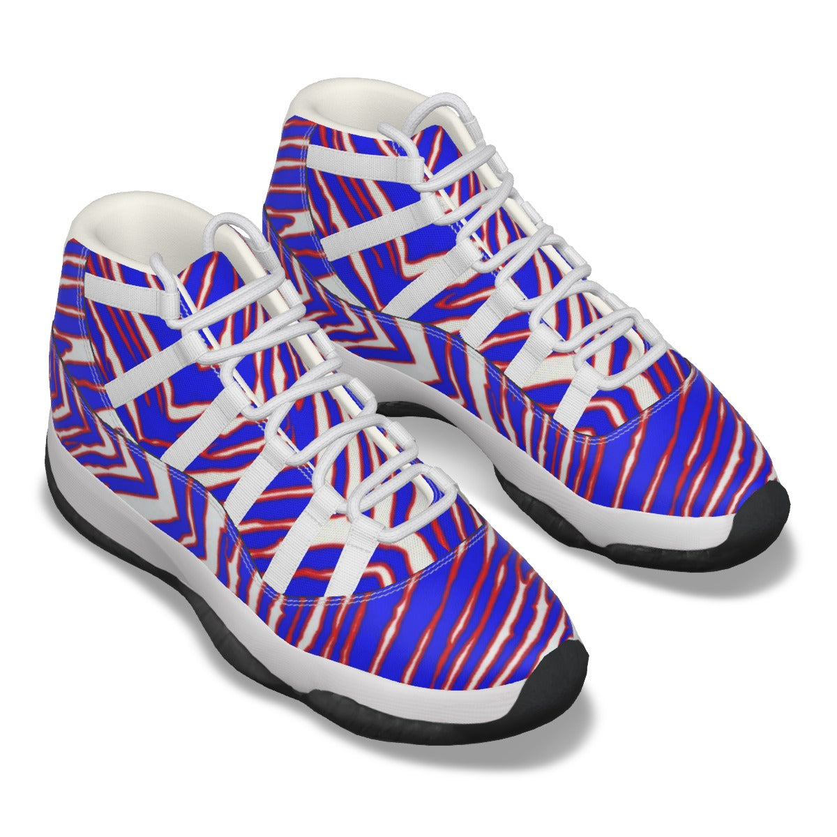 White Smoke Men's High Top Basketball Shoes – Red Blue White Zebra Game Day Style