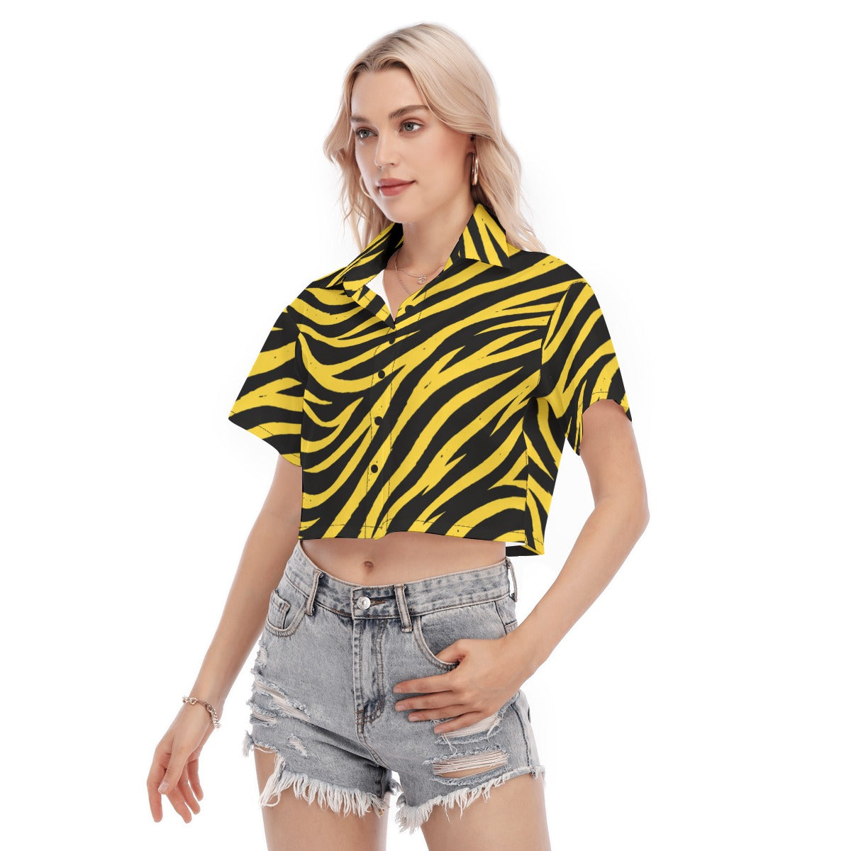 Pittsburgh Football Yellow Black Zebra Women's Cropped Shirt