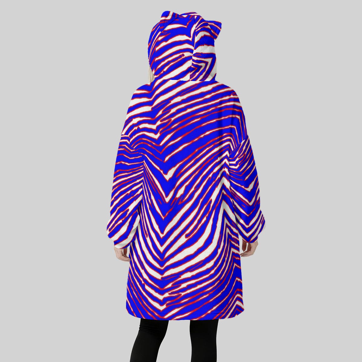 Light Gray Buffalo Zebra Football Women’s Fleece Oversized Hoodie Blanket With Decorative Ears – Cozy Game Day