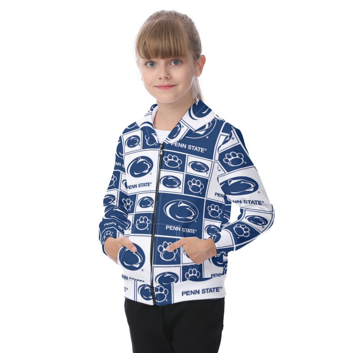 Penn State - Nittany Lions Kid's Zip-up Hoodie With Patch Pocket White varsity sports apparel