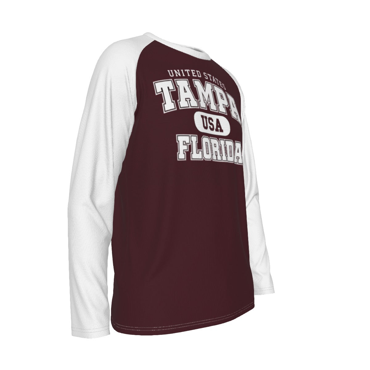 Dark Slate Gray Tampa Florida USA Burgundy and White Long Sleeve Shirt Men Varsity Raglan Tee