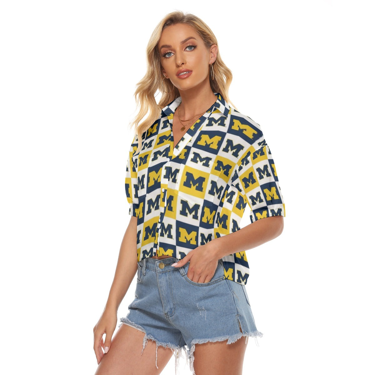 Michigan Wolverines Women's V-neck Shirts White varsity sports apparel
