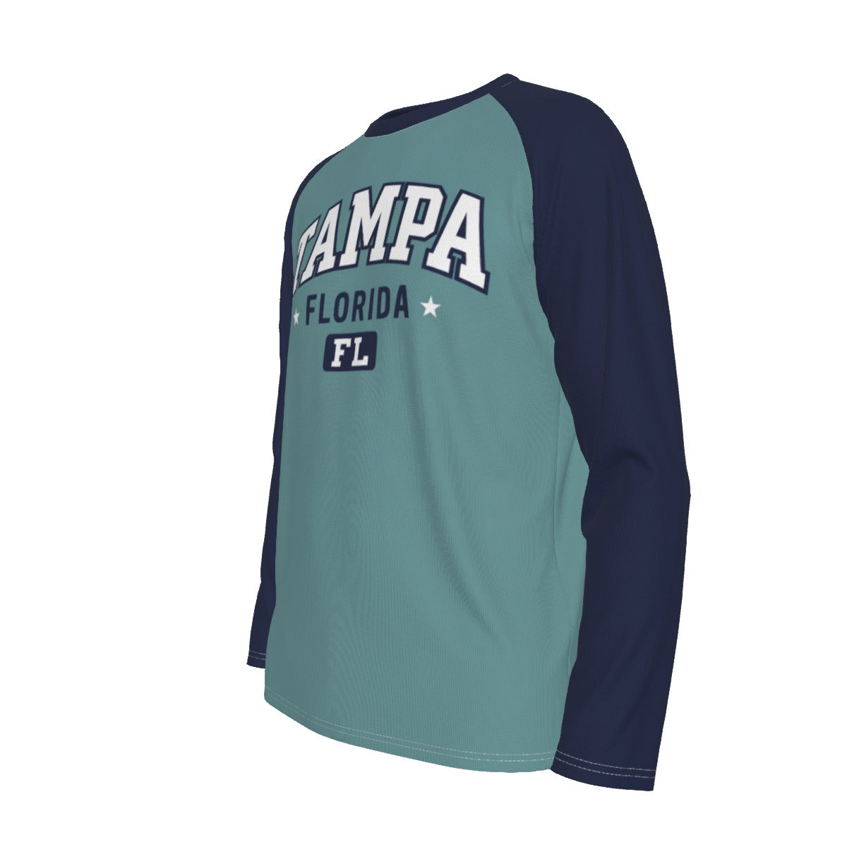 Slate Gray Tampa Florida FL Teal and Navy Long Sleeve Shirt Men Varsity Raglan Tee