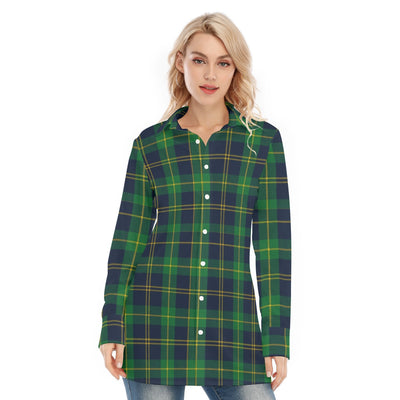 Notre Dame Fighting Irish Green Navy Gold Plaid Womens Long Shirt 115Gsm Cotton Poplin 8 green navy gold plaid women fashion apparel
