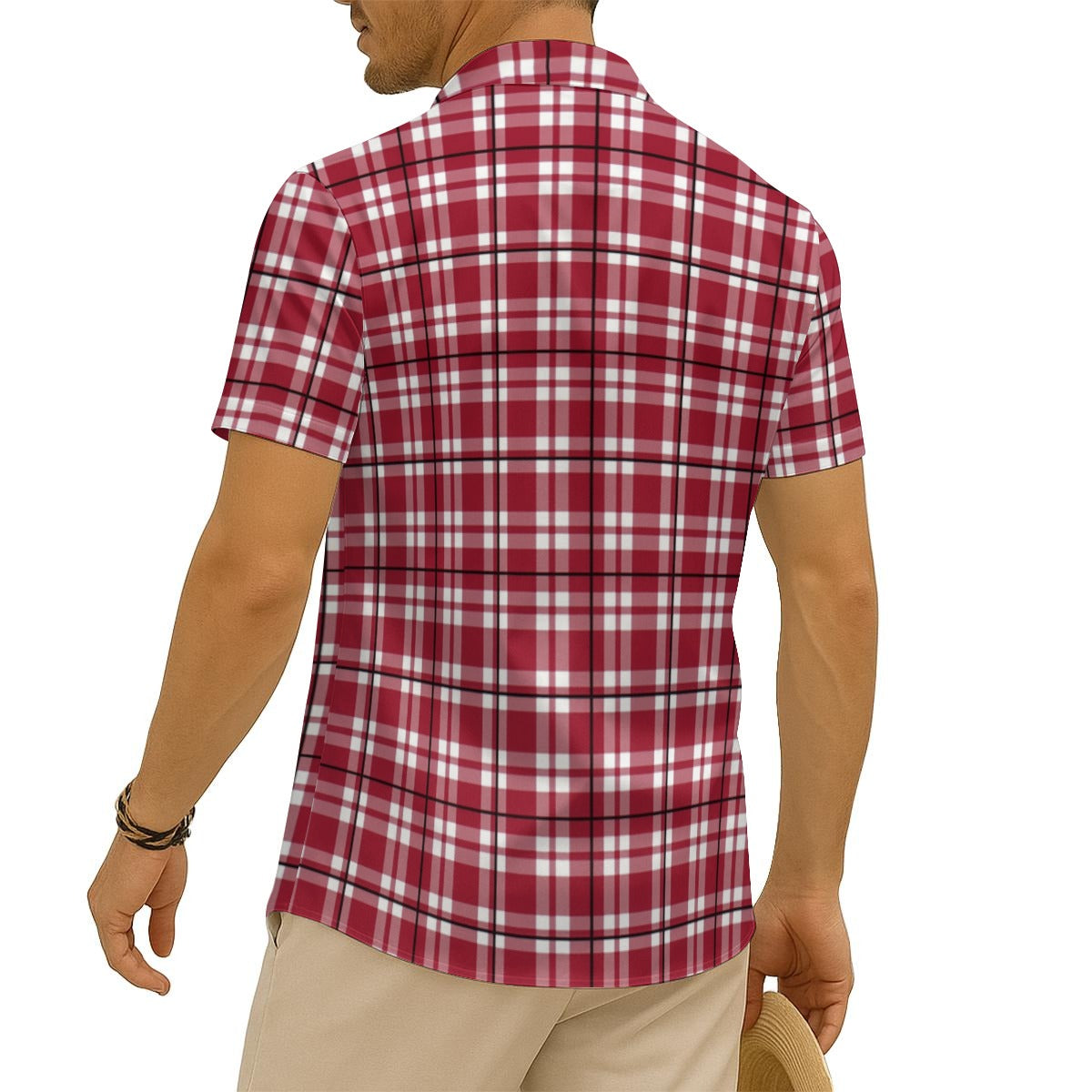 White Smoke Alabama Football Silk Shirt Men – Crimson Plaid Short Sleeve Game Day Style