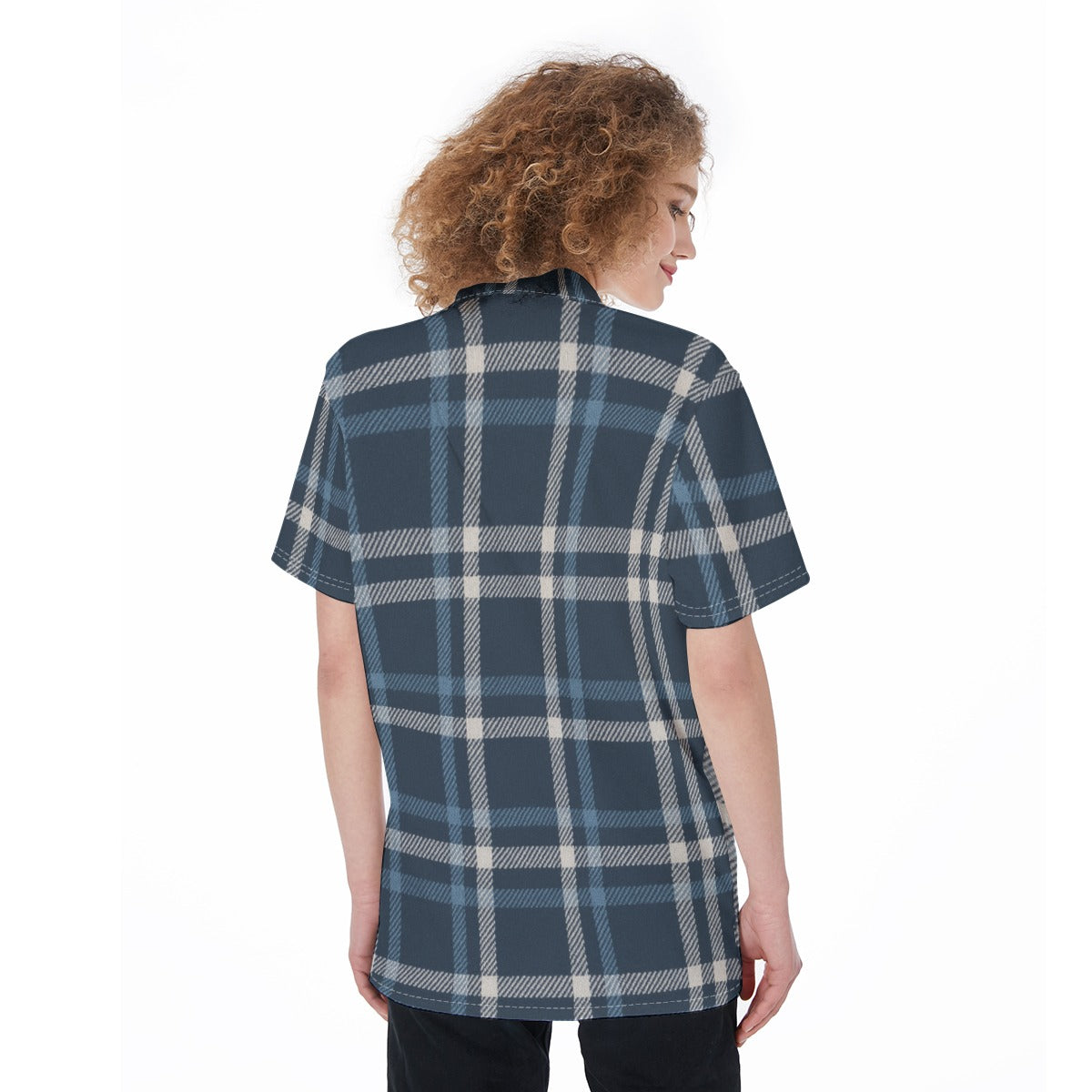 women navy plaid casual football shirt