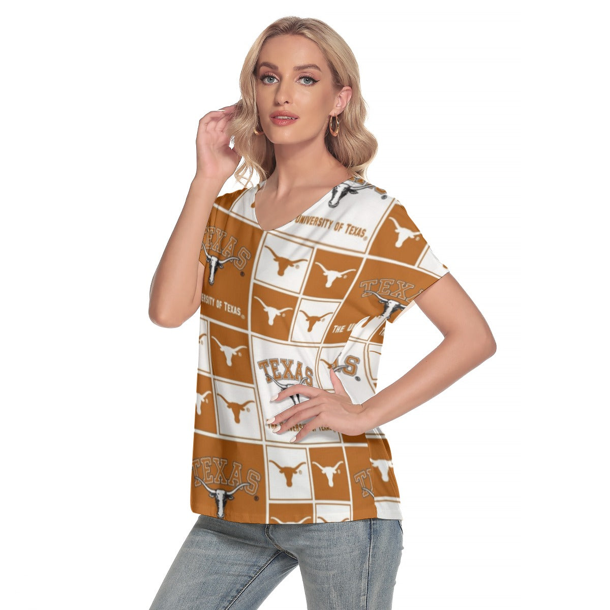 Texas at Austin - Longhorns Women's Loose V-neck Short Sleeve T-shirt White varsity sports apparel