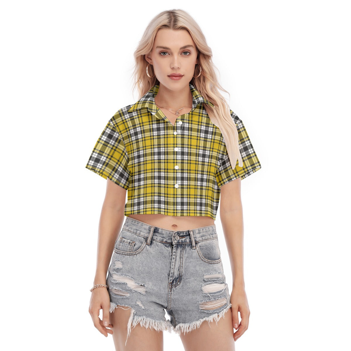 kansas jayhawks tartan plaid oversized button up women shirt iowa hawkeyes tartan plaid oversized button up women shirt women's cropped shirt women tartan plaid game day fashion