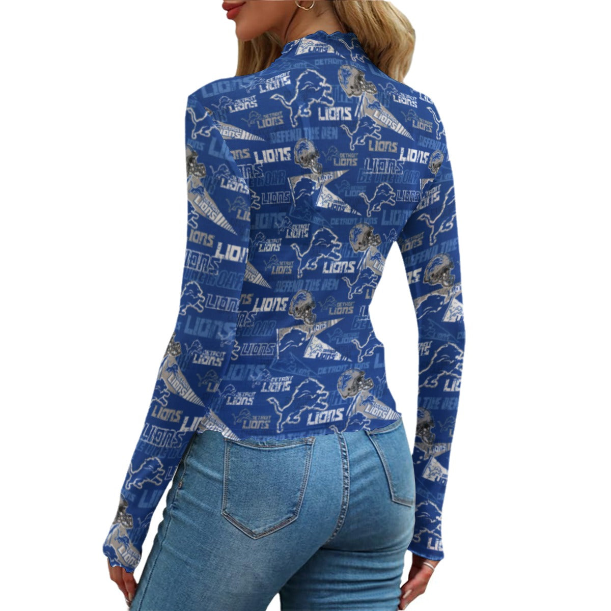 detroit-lions-womens-mesh-t-shirt blue silver football fabric breathable detail