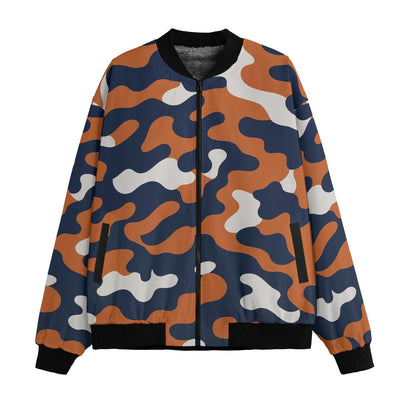 Chicago Football Camo Bomber Jacket – Navy Orange Game Day Streetwear Jacket – breathable comfort wear, fan gear, image 1.0