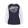 New York Baseball Raglan Long Sleeve Shirt – Navy Blue and White Athletic Varsity Design Est. 1903 – casual fan outfit, lightweight game day shirt, image 1.0