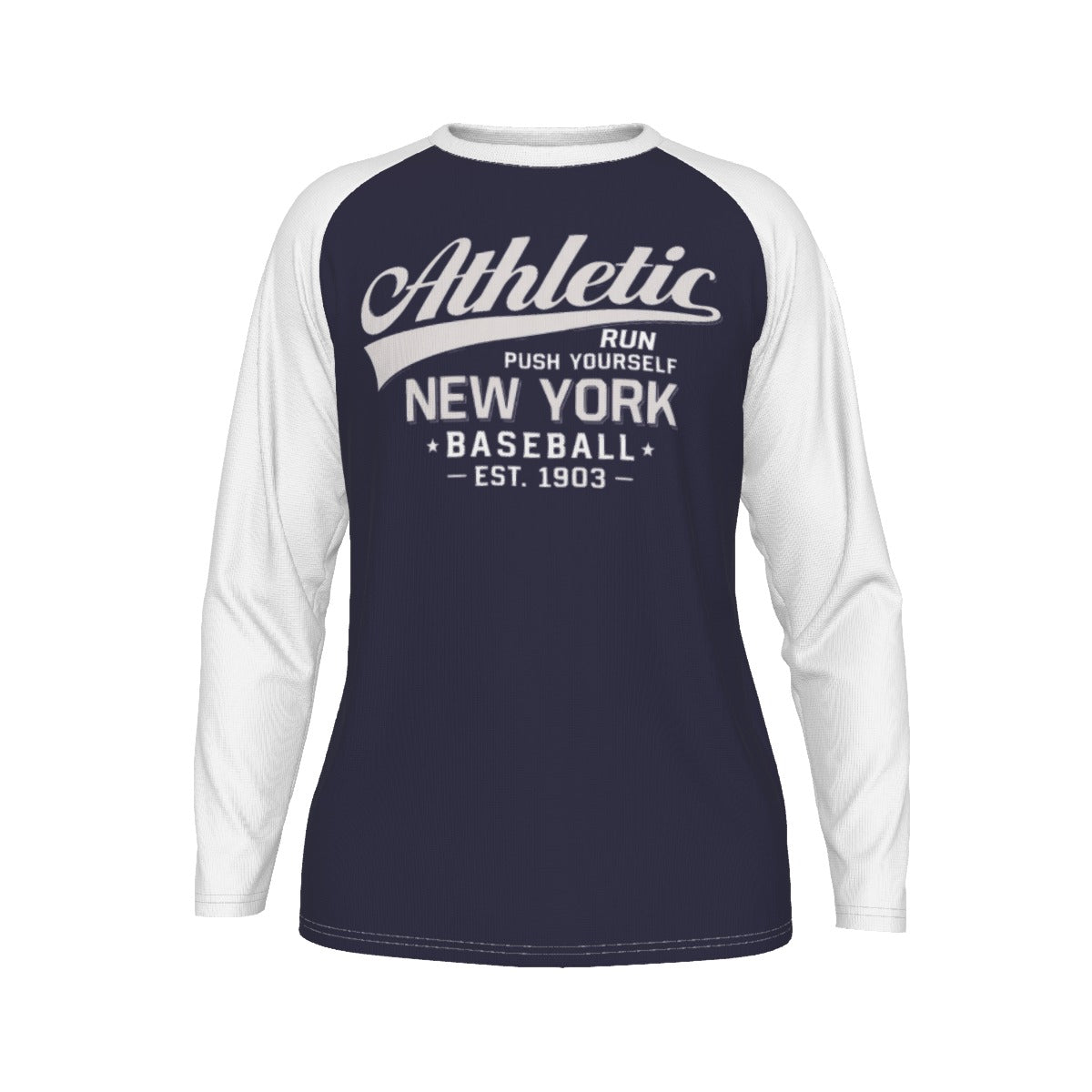 New York Baseball Raglan Long Sleeve Shirt – Navy Blue and White Athletic Varsity Design Est. 1903 – casual fan outfit, lightweight game day shirt, image 1.0
