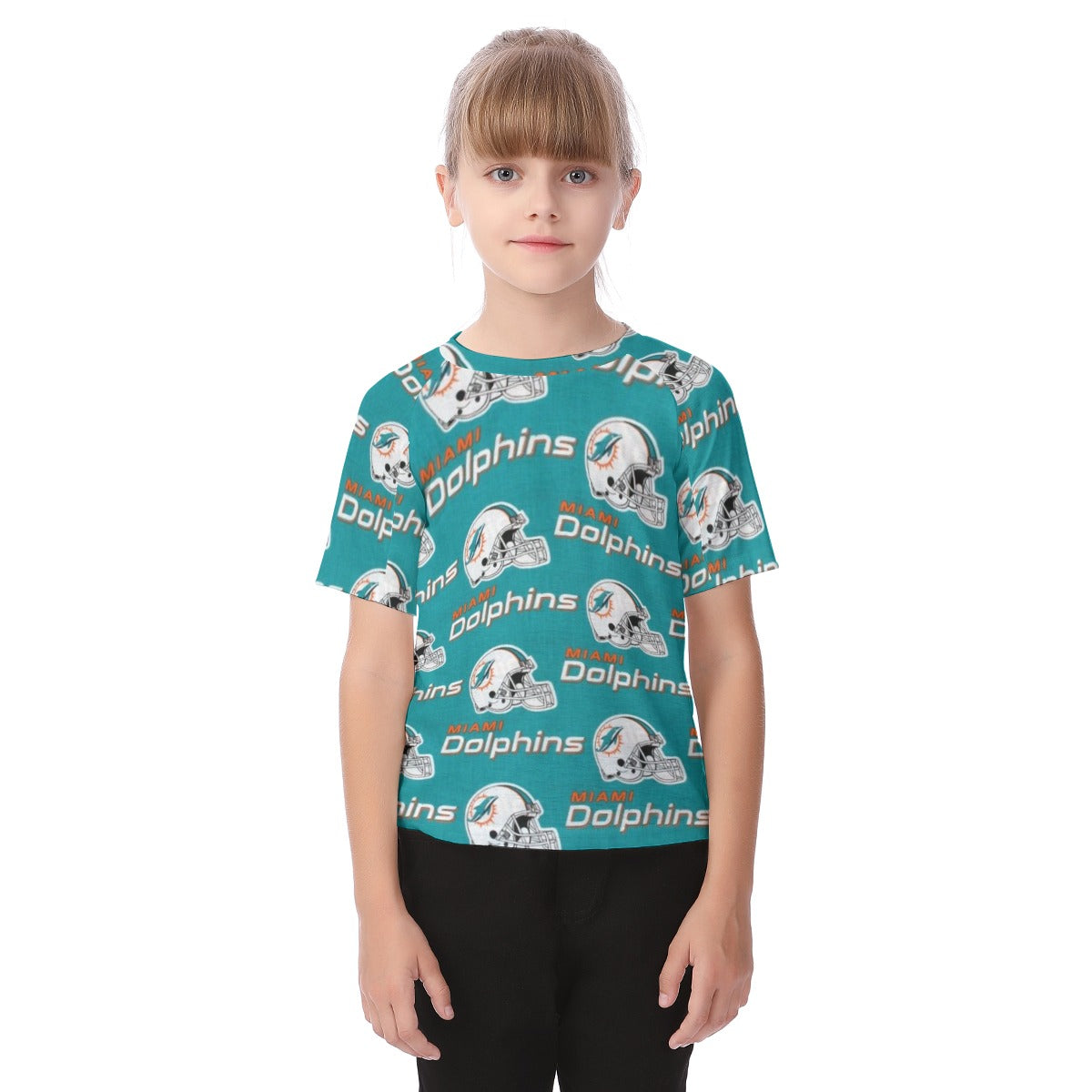 Miami Dolphins Kid's T-shirt aqua orange football outfit back view