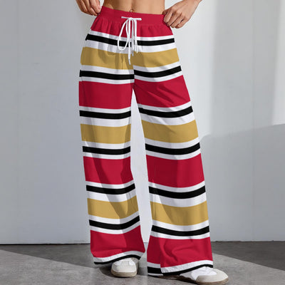 San Francisco Football Striped Women’s Wide Leg Pants – Red and Gold Game Day Style – lightweight game day shirt, fan gear, image 1.0