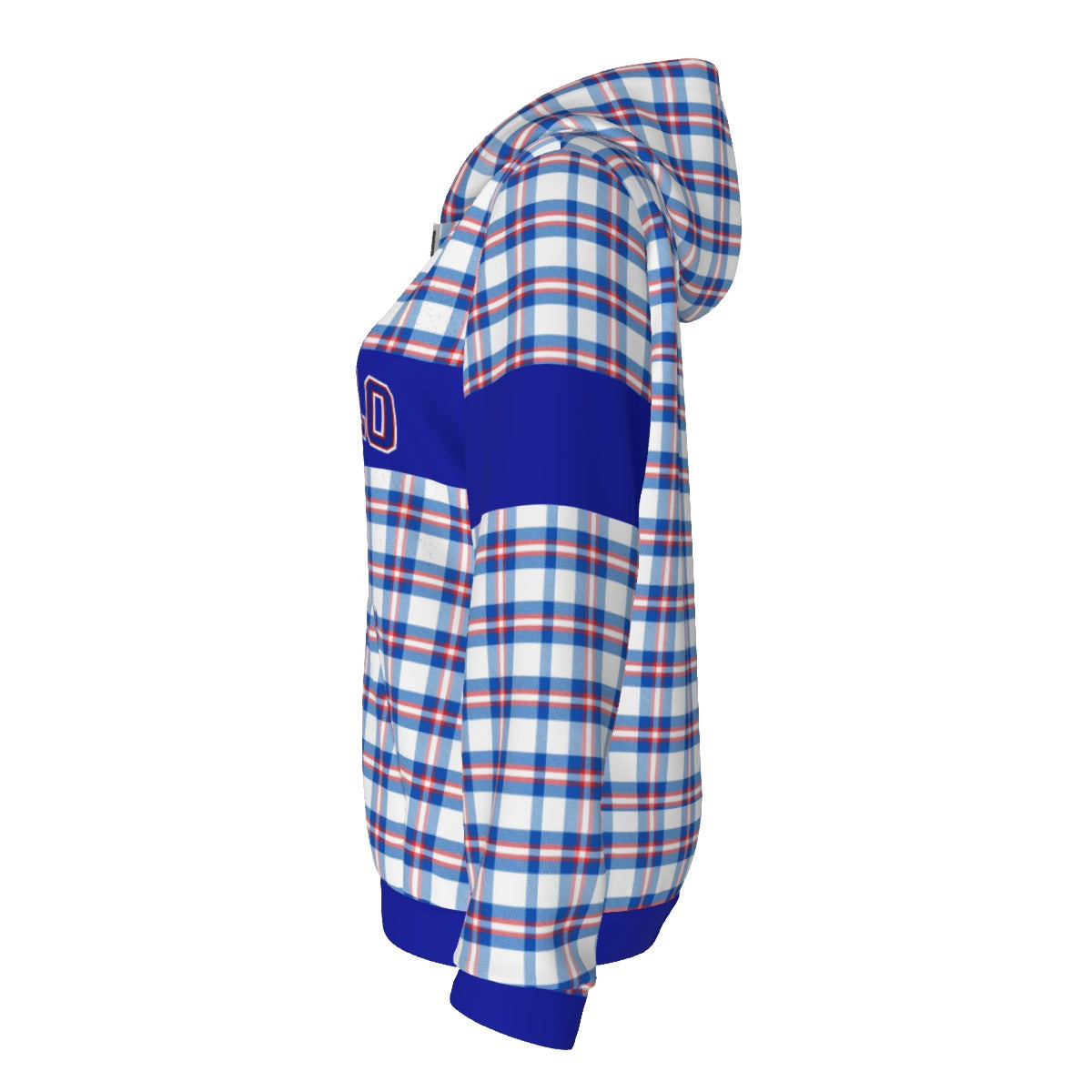 White Smoke Buffalo football tartan plaid Women's Borg Fleece Hoodie With Half Zip
