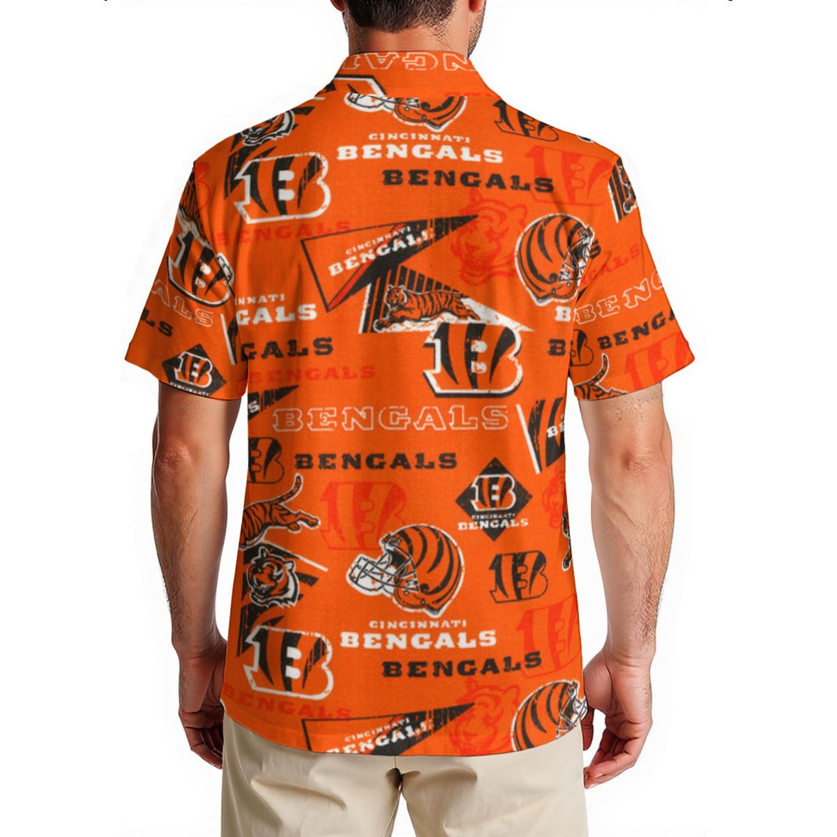 cincinnati-bengals-mens-hawaiian-shirt-150gsm black orange football fabric detail breathable