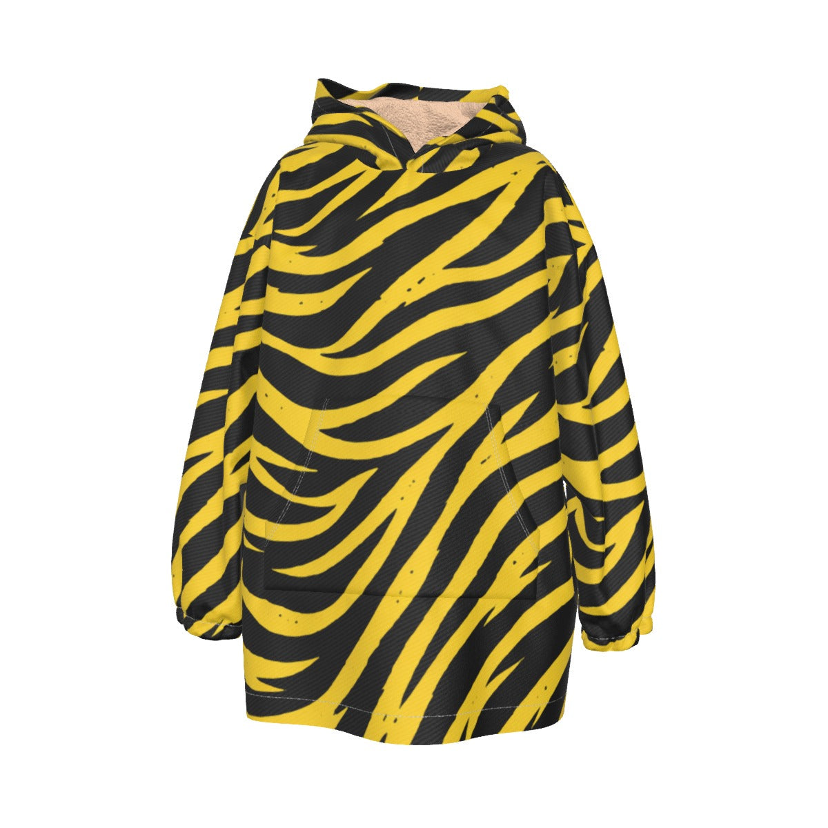 Pittsburgh Football Yellow Black Zebra Kid's Sherpa Fleece Hoodie Blanket – game day outfit, game day outfit, image 1.0