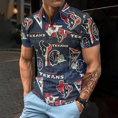 Houston Texans  Men's Polo Shirt navy red football back view game day look