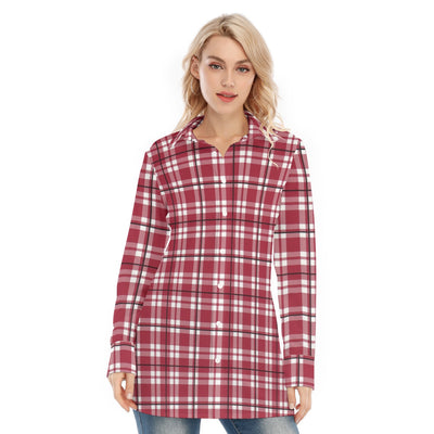alabama crimson tide tartan plaid crimson white women's long shirt |115gsm cotton poplin crimson white tartan plaid game day fashion
