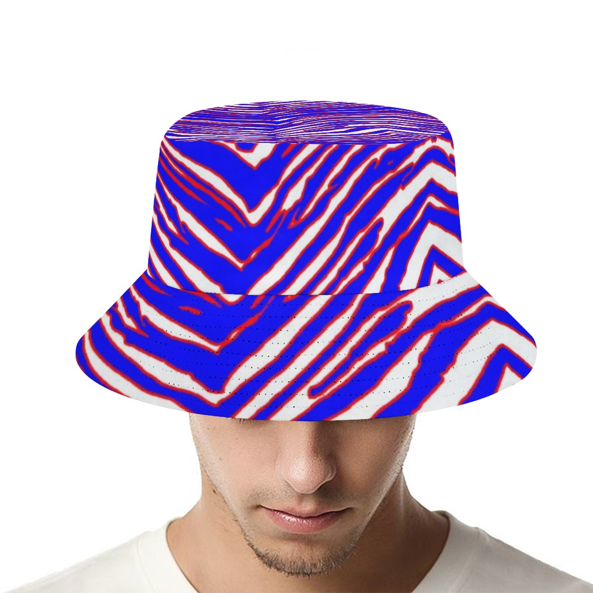 White Smoke Bucket Hat – Red Blue White Zebra Game Day Style