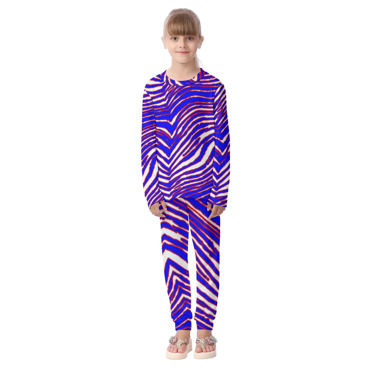 Buffalo football Kid's Pajamas Set – Red Blue White Zebra Game Day Style – lightweight game day shirt, breathable comfort wear, image 1.0