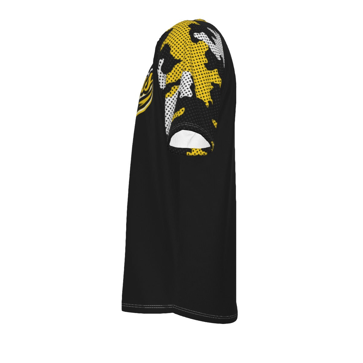Black Columbus Soccer Black and Yellow Camouflage Sleeve Shirt – Retro Street Soccer Style Tee