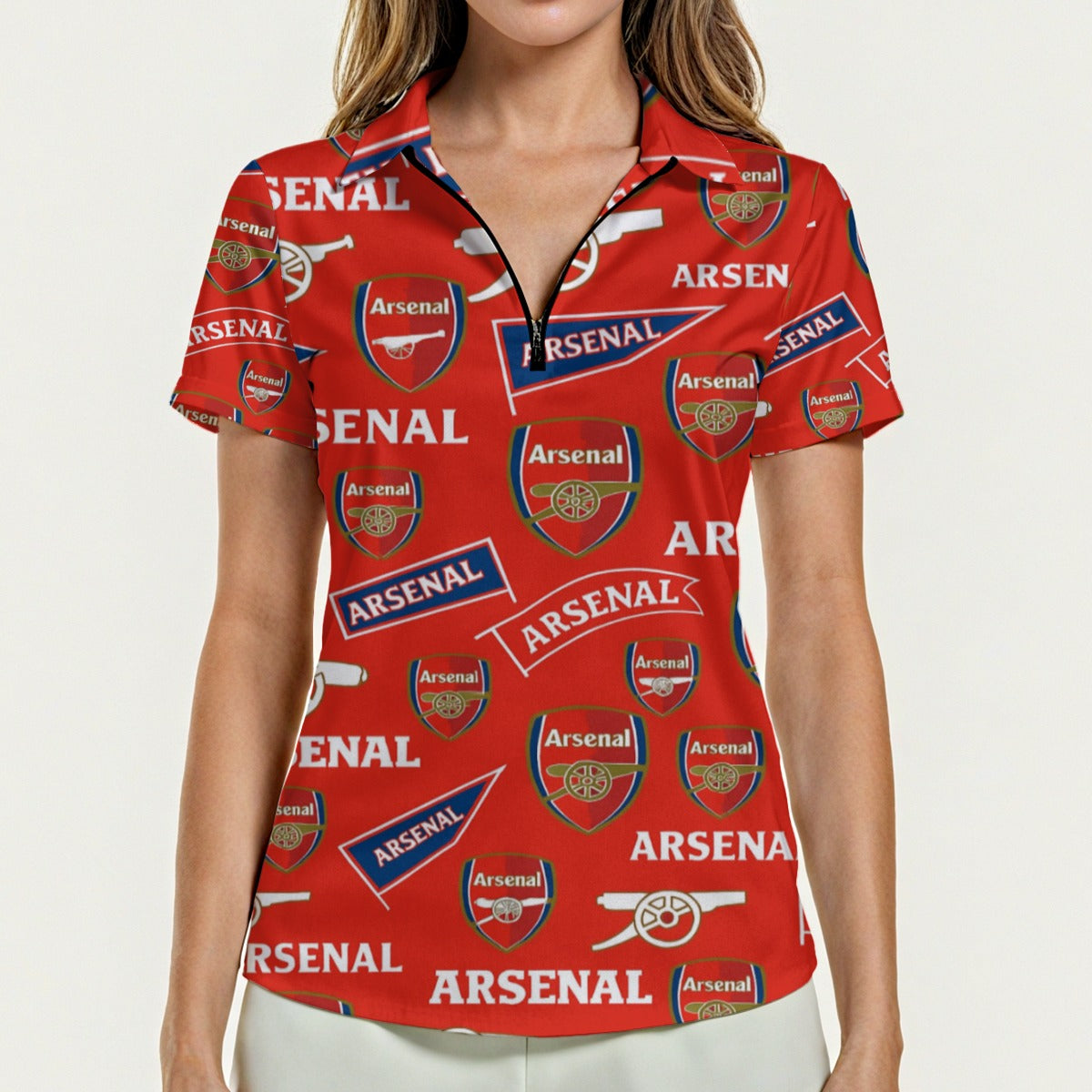 Arsenal Football Club Women's Zip Polo Shirt With Short Sleeve streetwear fashion product image 1