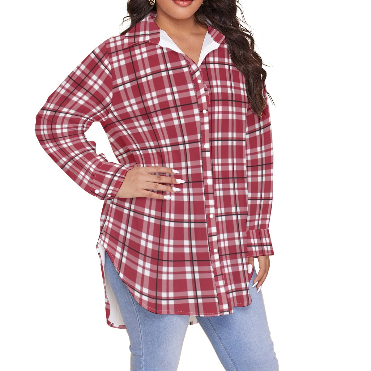 White Smoke Alabama Game Day Plaid Women Long Sleeve Shirt Plus Size – Crimson College Football Style
