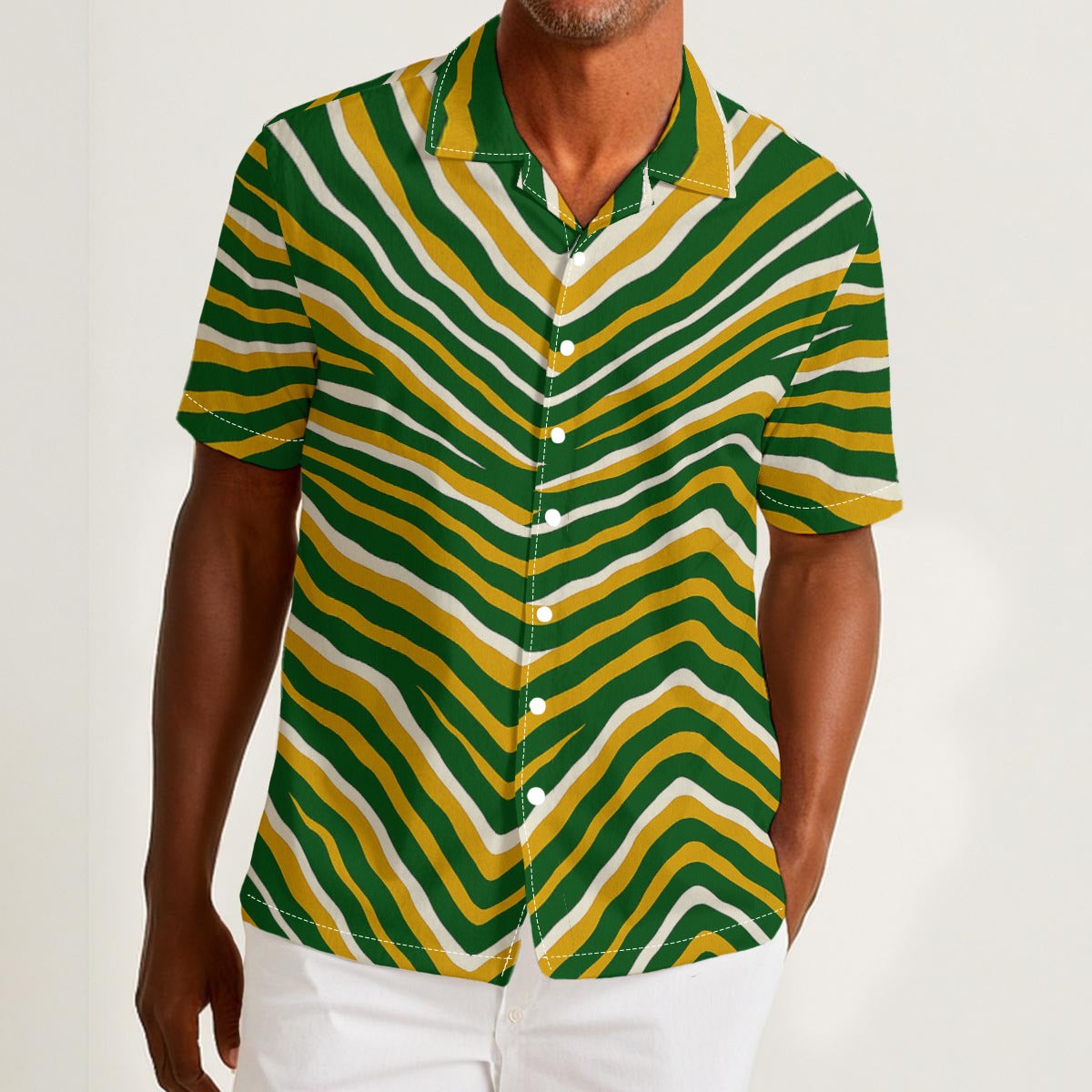 Green Bay football Men's Hawaiian Shirt With Button Closure |115GSM Cotton poplin – fan gear, breathable comfort wear, image 1.0
