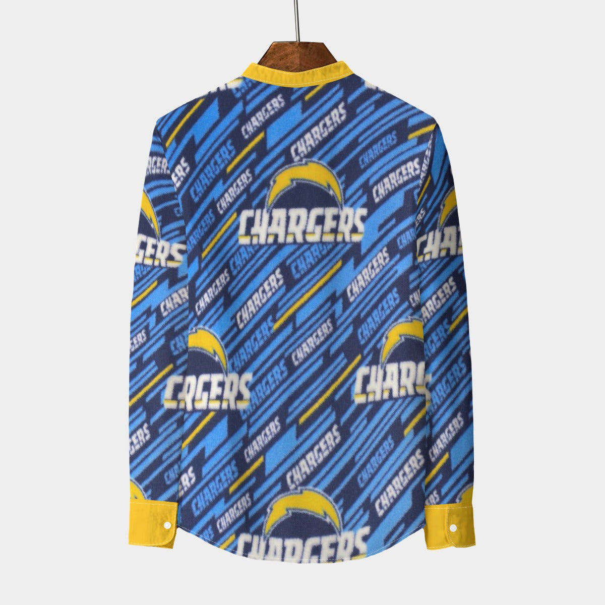 los-angeles-chargers-mens-stand-collar-shirt-with-long-sleeve-110gsm-imitation-flax powder blue yellow football fabric breathable detail