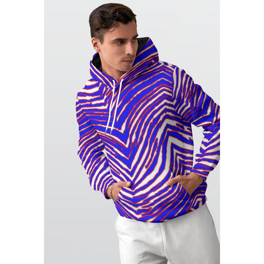 Men’s Buffalo Football Thicken Pullover Hoodie – Red, Blue  White Zebra Game Day Style