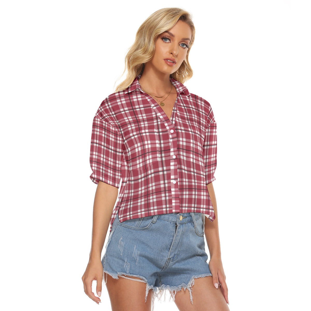 White Smoke Alabama State Tartan Plaid Women V-Neck Shirt – Southern College Style Top