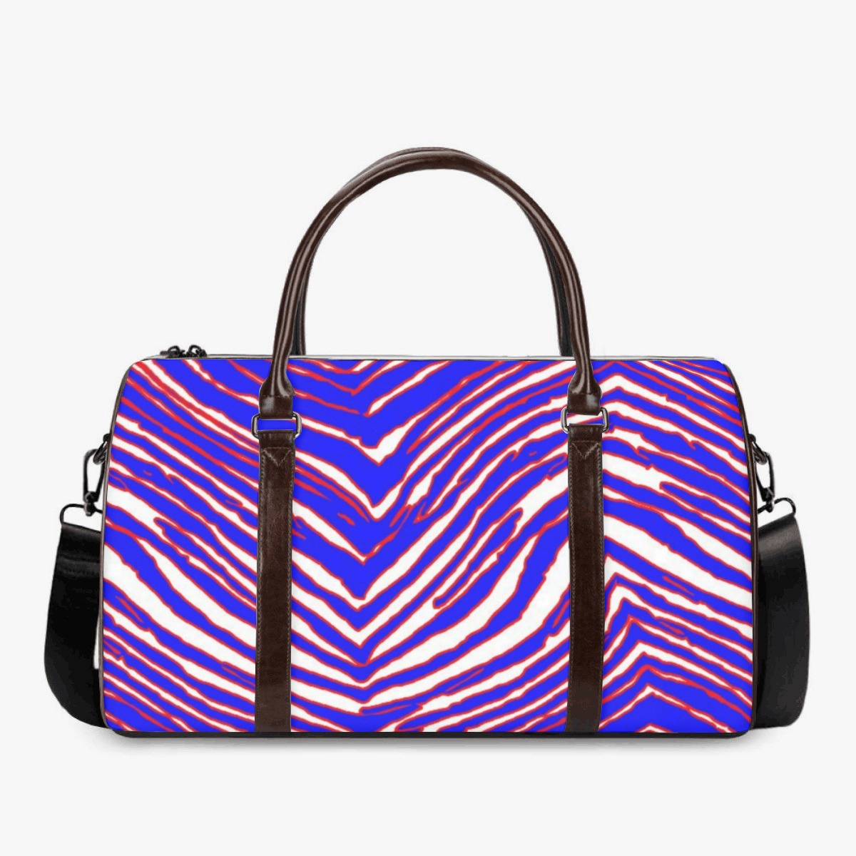 White Smoke Duffle Bag – Red Blue White Zebra Game Day Style