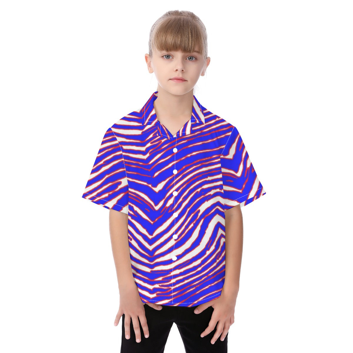 Buffalo Footbal Kid's Hawaiian Vacation Shirt – Red Blue White Zebra Game Day Style