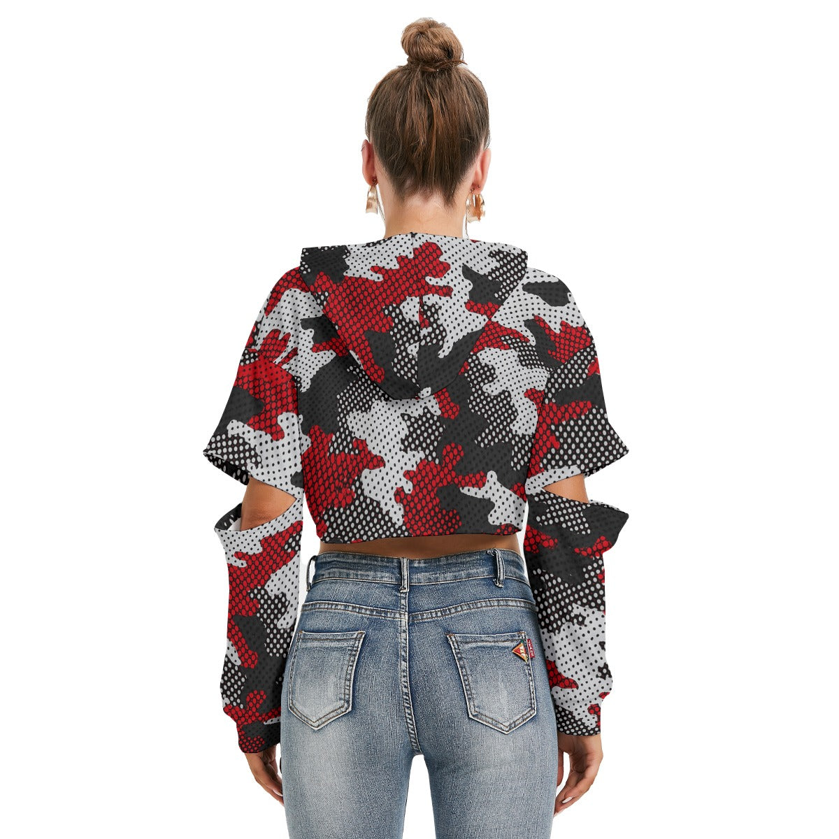 White Smoke Georgia Football college camo Women's Heavy Fleece Hoodie With Hollow Out Sleeve