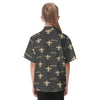 new-orleans-saints-kids-hawaiian-vacation-shirt black gold football close-up design detail