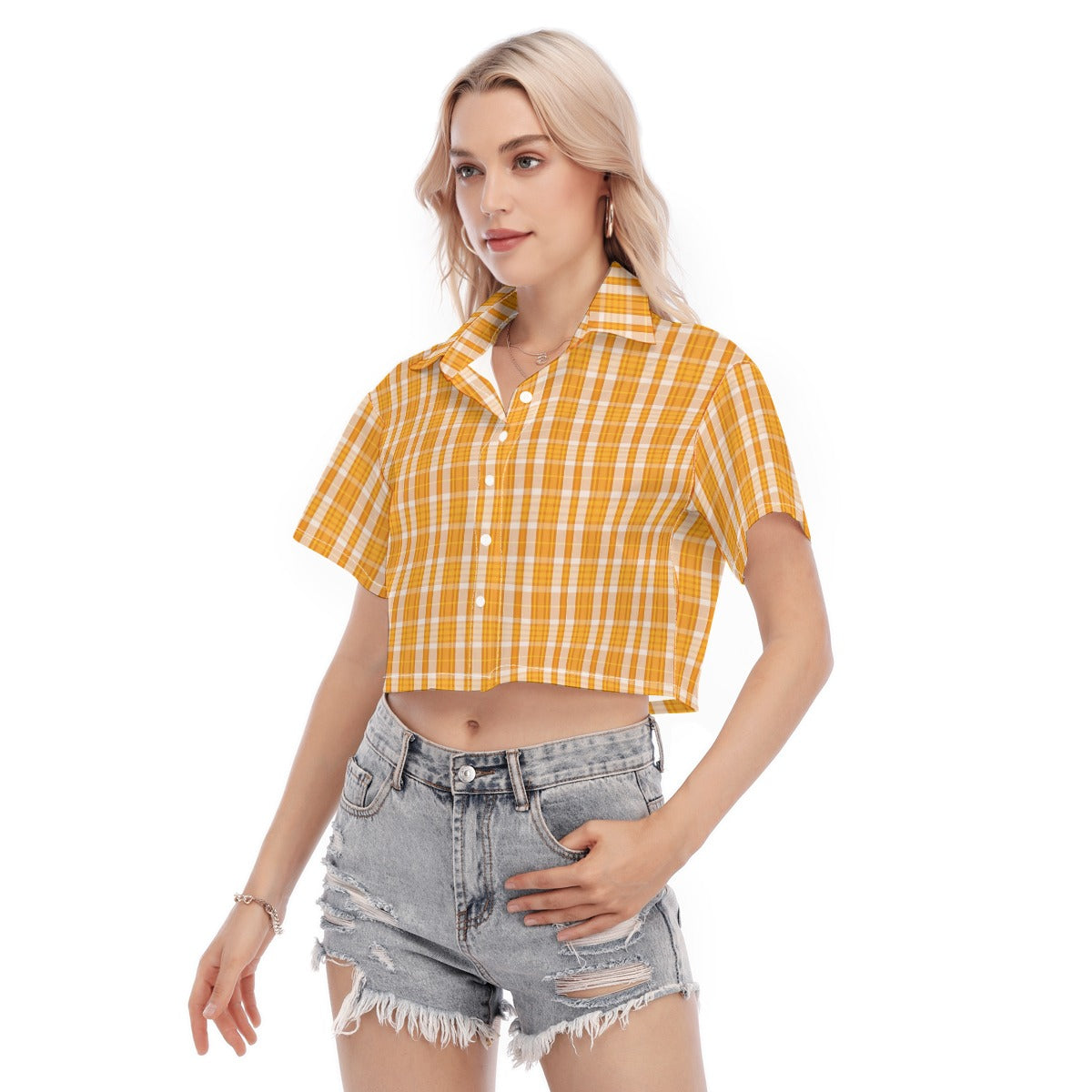 Tennessee Volunteers Orange White Plaid Womens Cropped Shirt 1 orange white plaid women fashion apparel