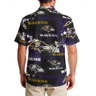 baltimore-ravens-mens-hawaiian-shirt-150gsm purple black football outfit detail