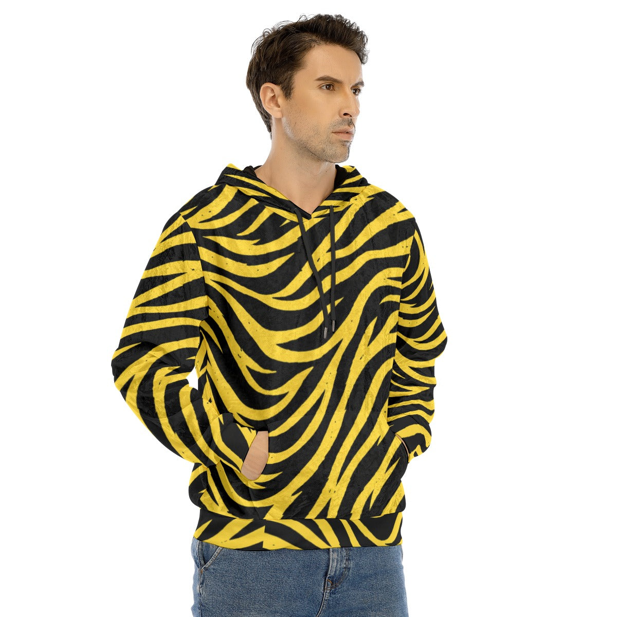 White Smoke Pittsburgh Football Yellow Black Zebra Men’s Velvet Pullover Hoodie – Game Day Streetwear