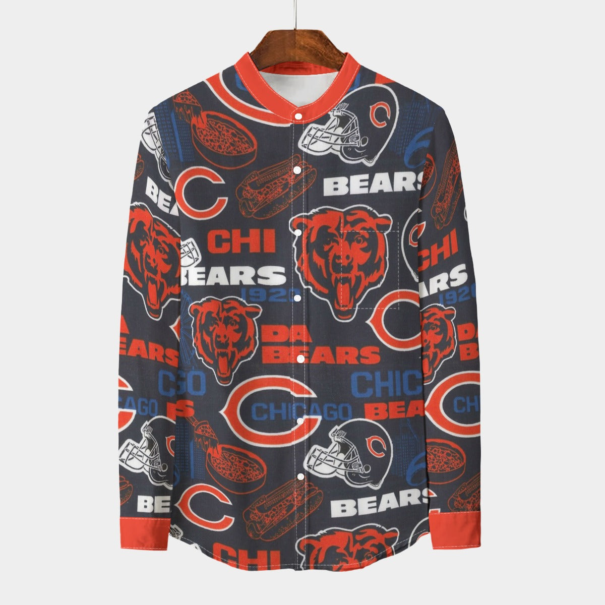 Chicago Bears Men's Stand Collar Shirt With Long Sleeve|110GSM Imitation Flax – lightweight game day shirt, nfl fan apparel, image 881