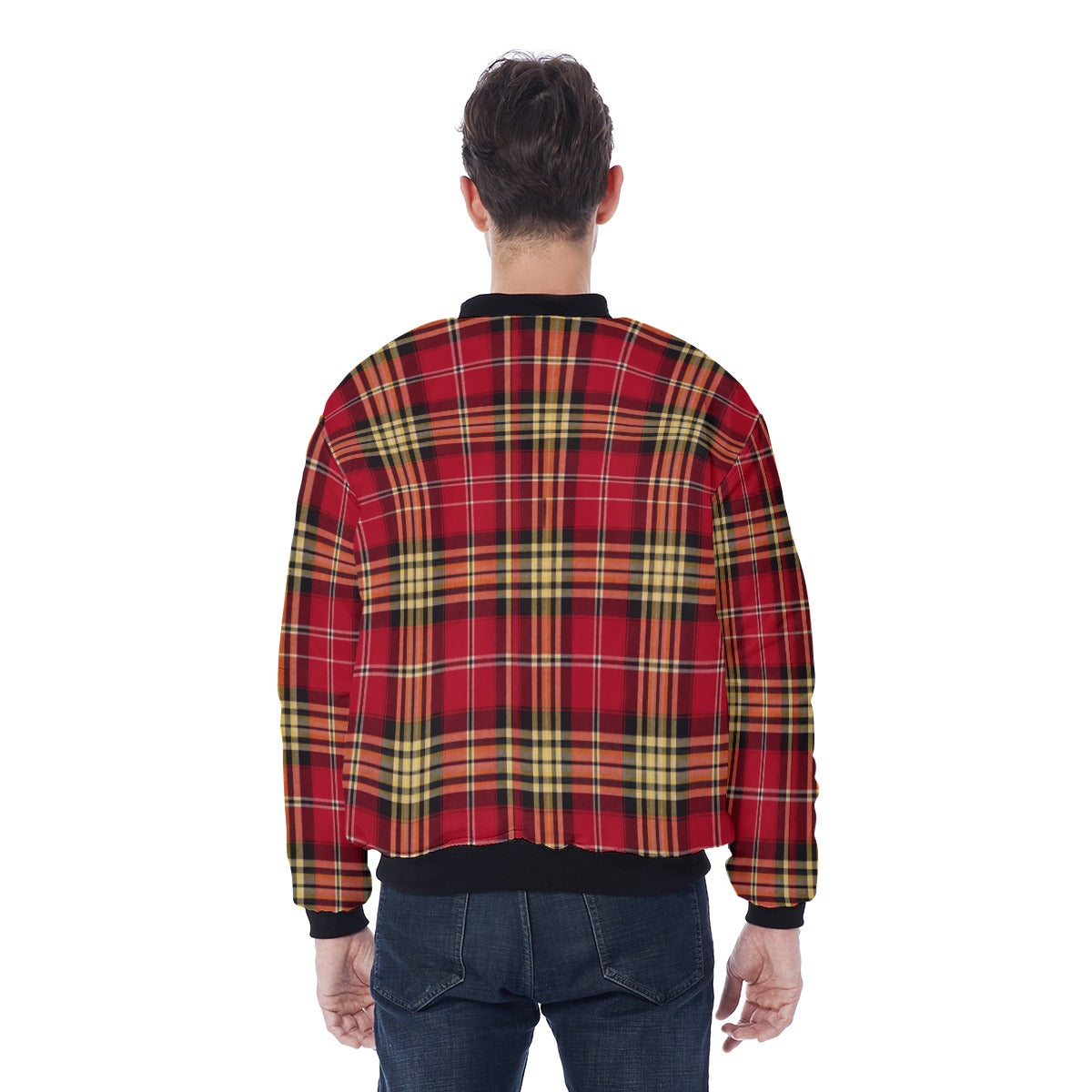White Smoke San Francisco Football Plaid bomber Men's Jacket Red and Gold Tartan Streetwear Game Day Layer