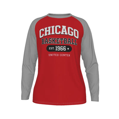 Chicago Basketball Red and Gray Shirt – Est 1966 United Center Long Sleeve Raglan Tee – casual fan outfit, lightweight game day shirt, image 1.0