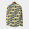 Michigan Wolverines Stand Collar Shirt With Long Sleeve|110GSM Imitation Flax White varsity sports apparel