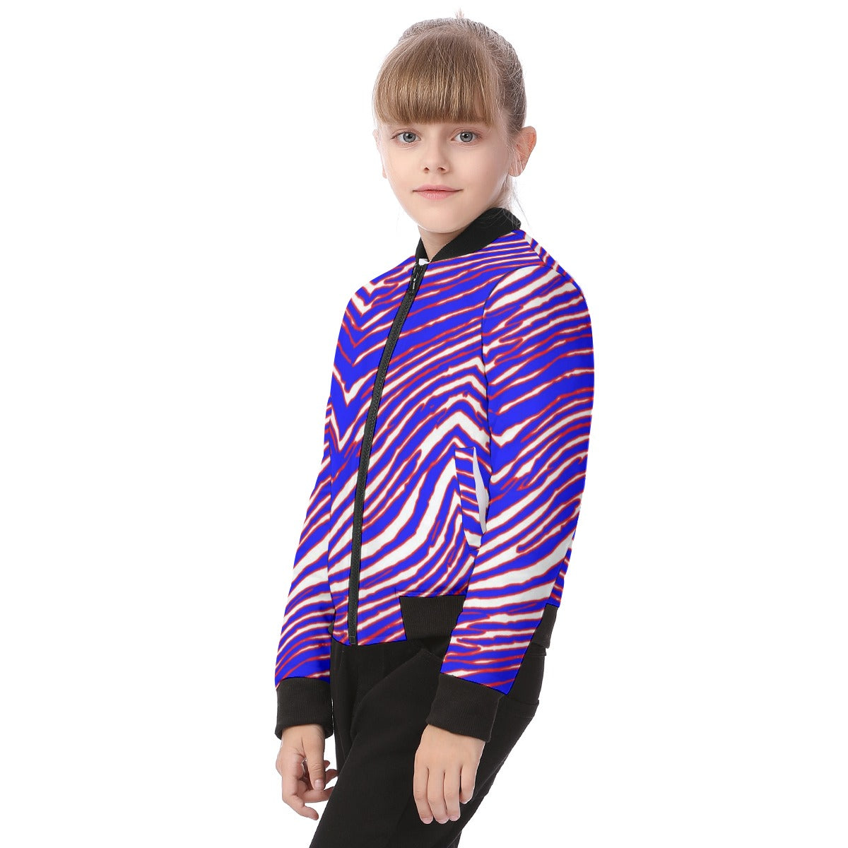 Buffalo fotball Kid's Bomber Jacket – Red Blue White Zebra Game Day Style