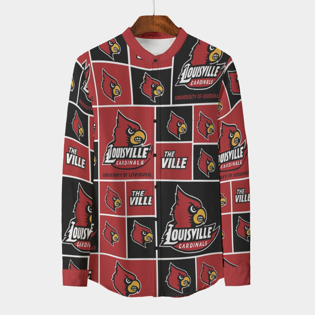 Louisville Cardinals Stand Collar Shirt With Long Sleeve|110GSM Imitation Flax varsity sportswear product image 1.0