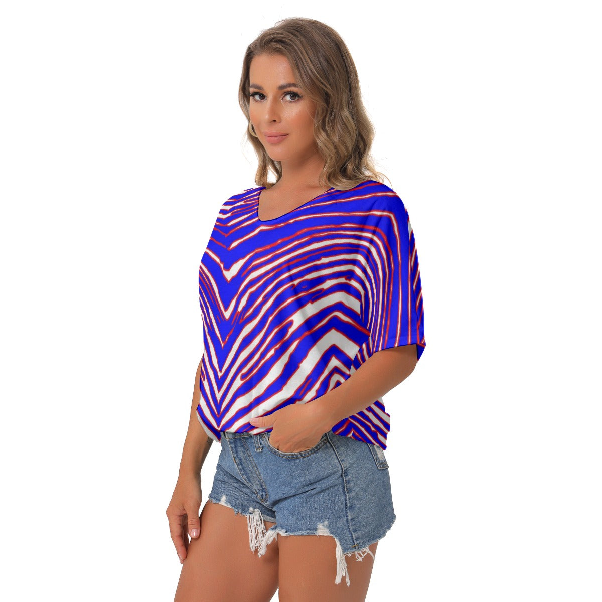 White Smoke Buffalo Football Women's Bat Sleeves V-Neck Blouse – Chic Game Day Statement Top