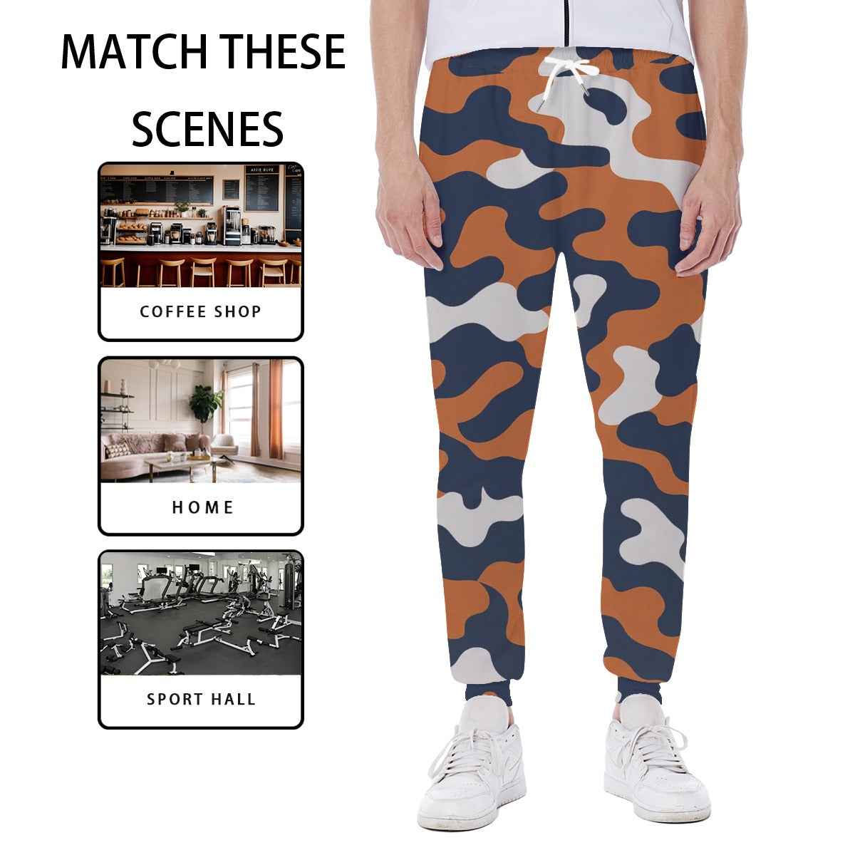 White Smoke Chicago Football Camo Joggers for Men – Navy Orange Game Day Sweatpants