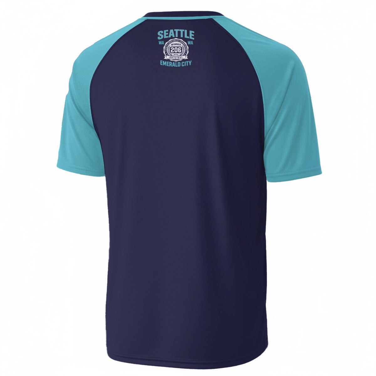 White Smoke Seattle Emerald City Winner 206 Navy Blue and Light Blue T-Shirt – Pacific Northwest Streetwear Tee
